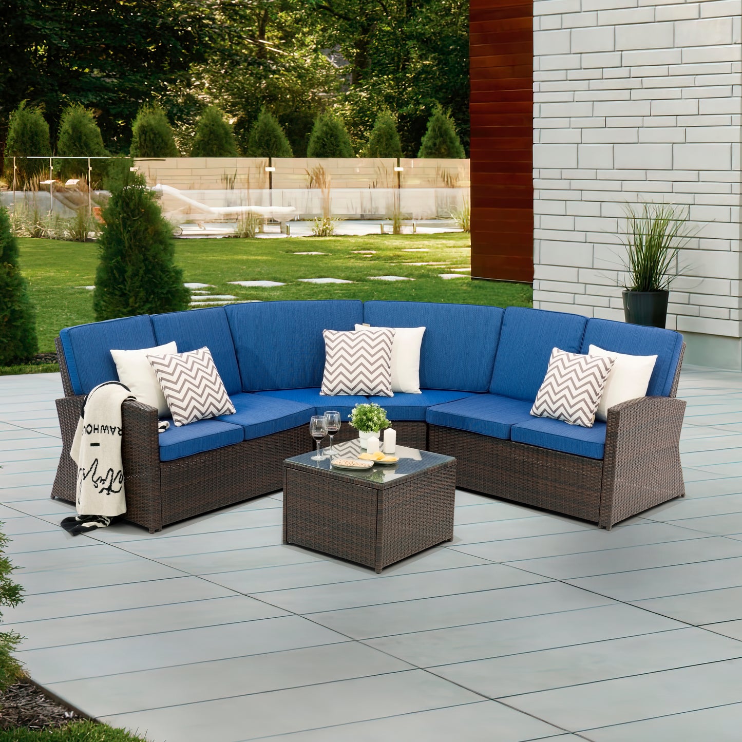 7 Pieces Coffee Table and Rattan Wicker Chair Conversation Sofa Set