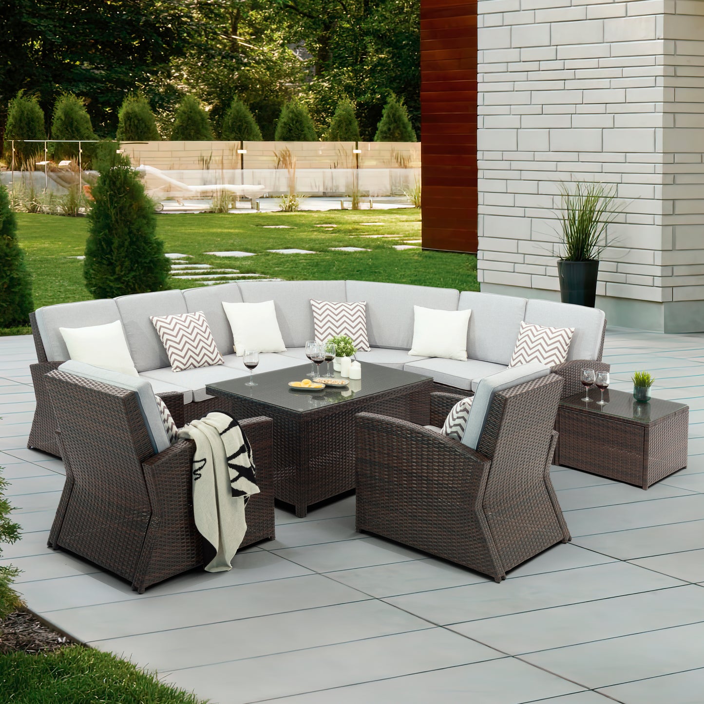 8 Pieces Coffee Table and Rattan Wicker Chair Conversation Sofa Set