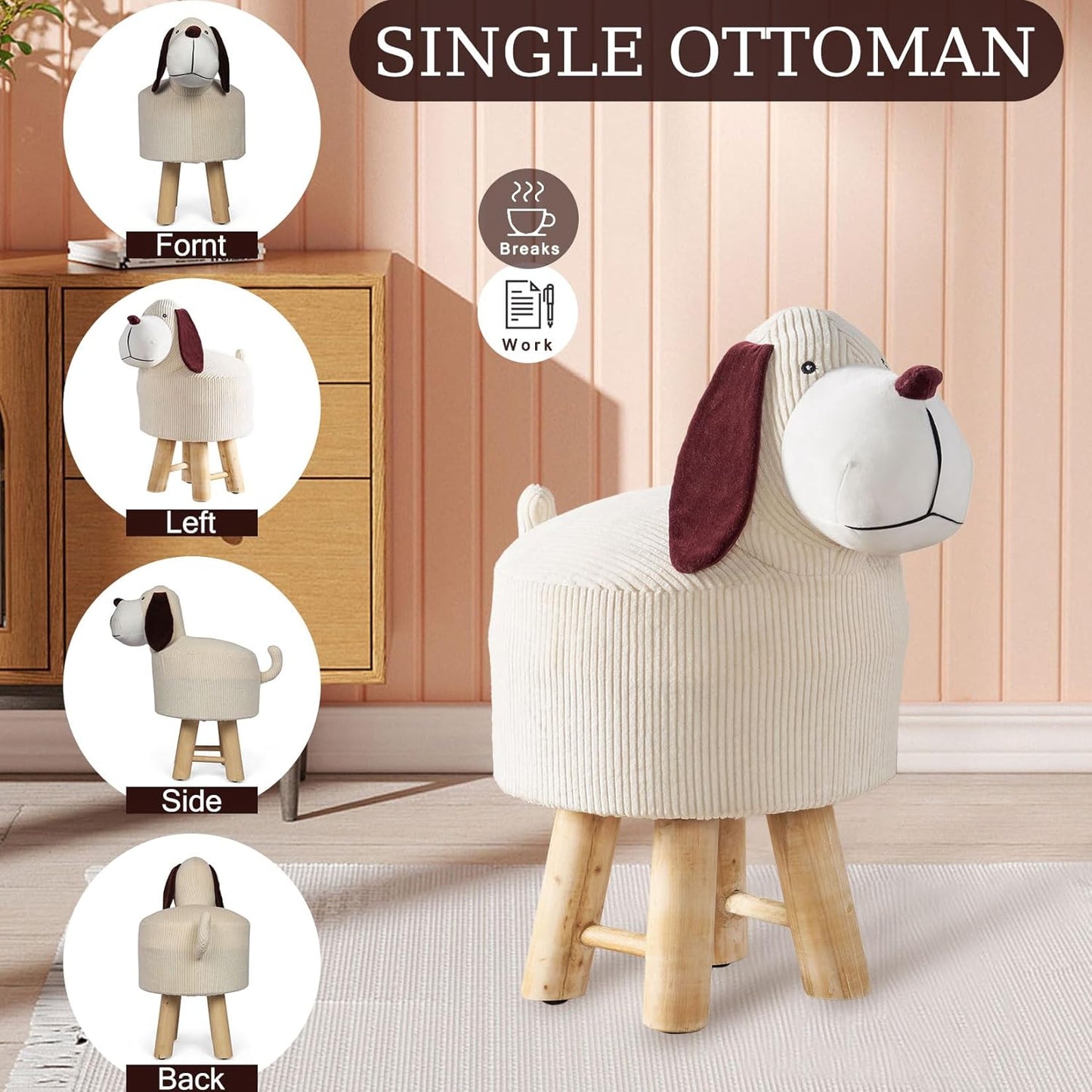 Modern Animal Style Footrest with Soft Padded Seat