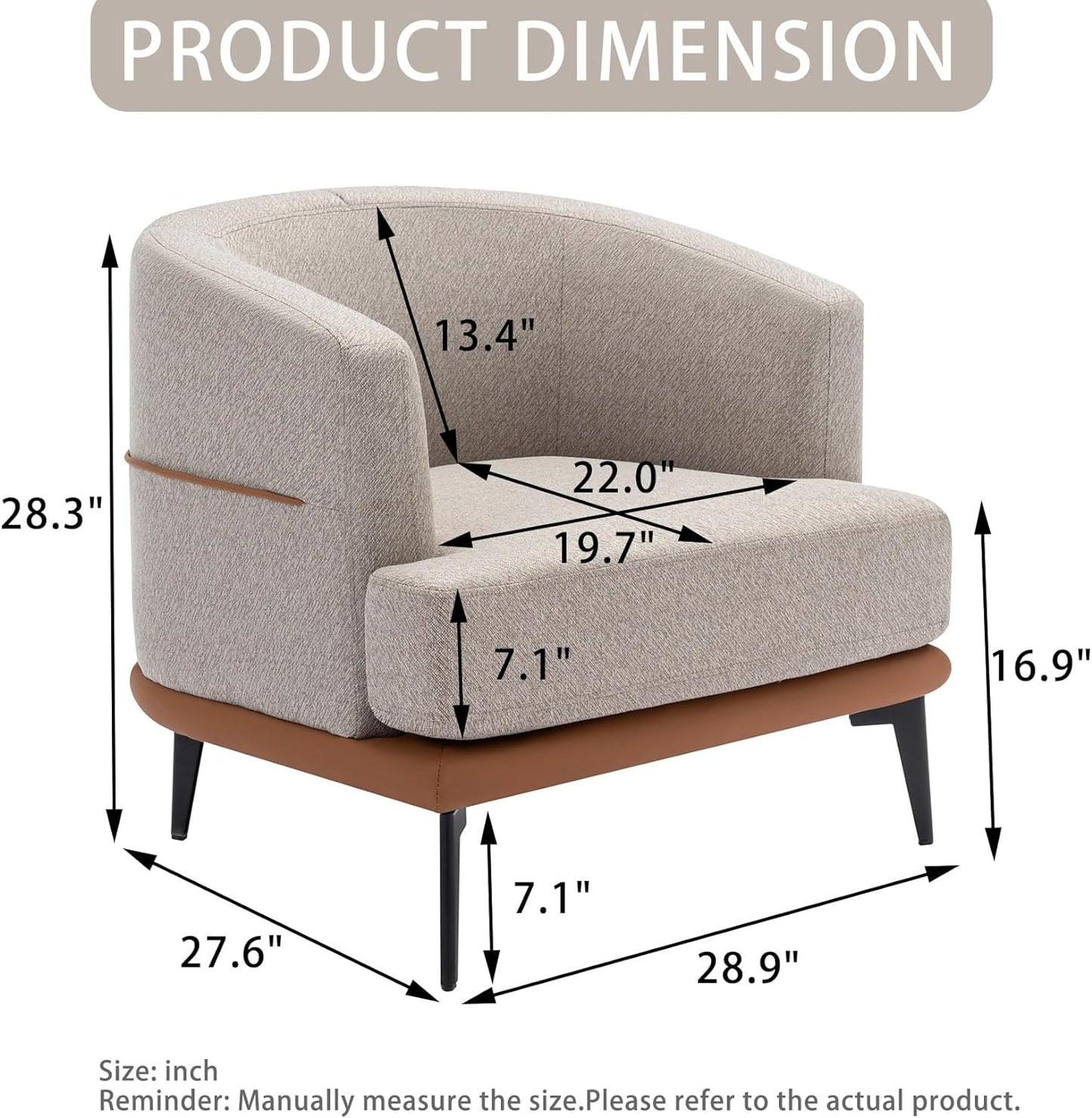 Accent Chair Two-tone Barrel Chair with Linen PU leather Single Sofa Side Chair