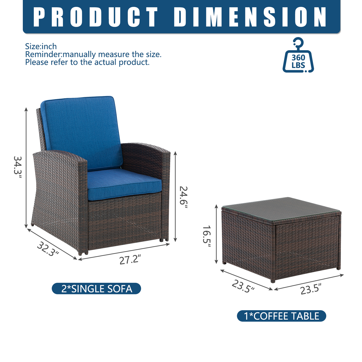 3 Pieces Patio Furniture Sets Rattan Chair Wicker Conversation Sofa Set