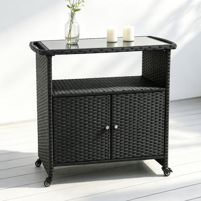 Outdoor Grill Cart with Tempered Glass Top - BBQ Prep Table