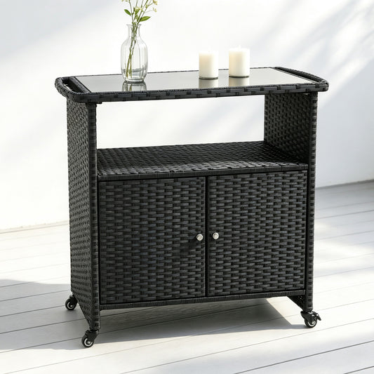 Outdoor Grill Cart with Tempered Glass Top - BBQ Prep Table