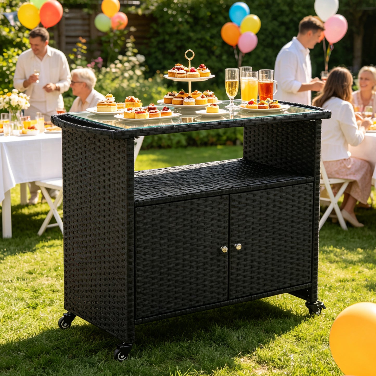 Outdoor Grill Cart with Tempered Glass Top - BBQ Prep Table