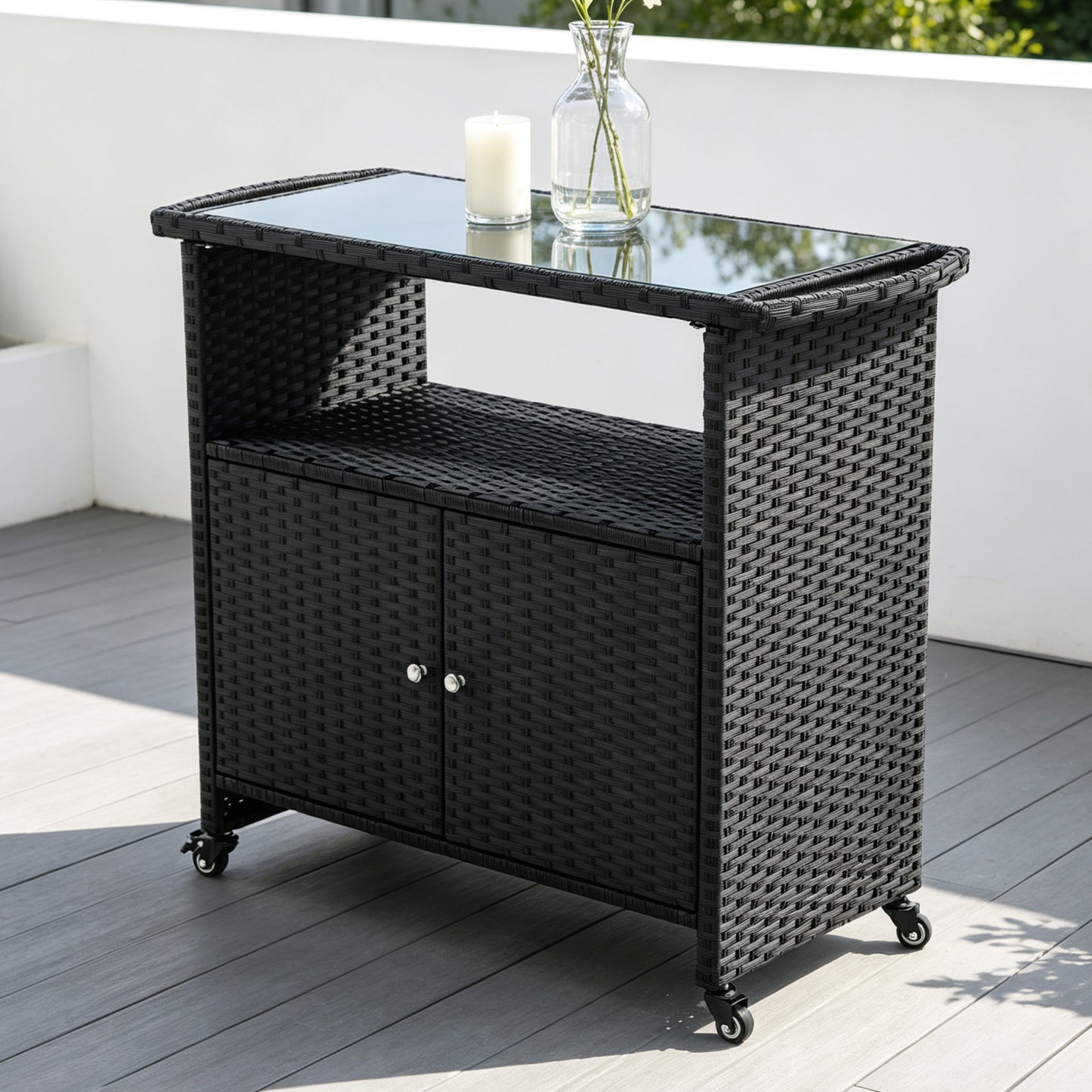 Outdoor Grill Cart with Tempered Glass Top - BBQ Prep Table