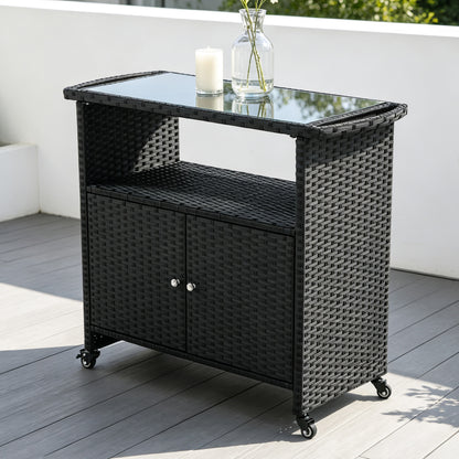 Outdoor Grill Cart with Tempered Glass Top - BBQ Prep Table