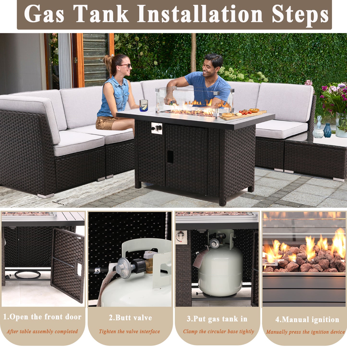 46" Propane Gas Fire Pit Table with 55,000 BTU
