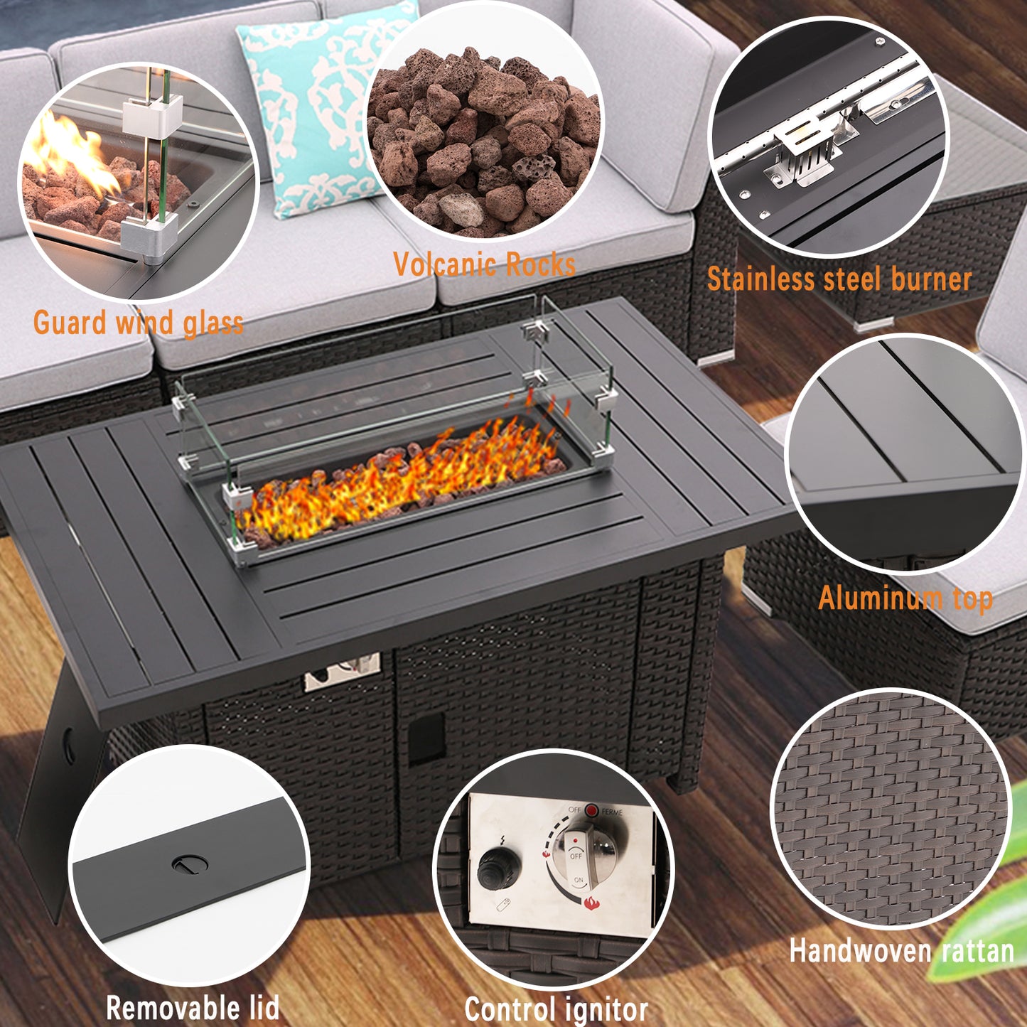 46" Propane Gas Fire Pit Table with 55,000 BTU