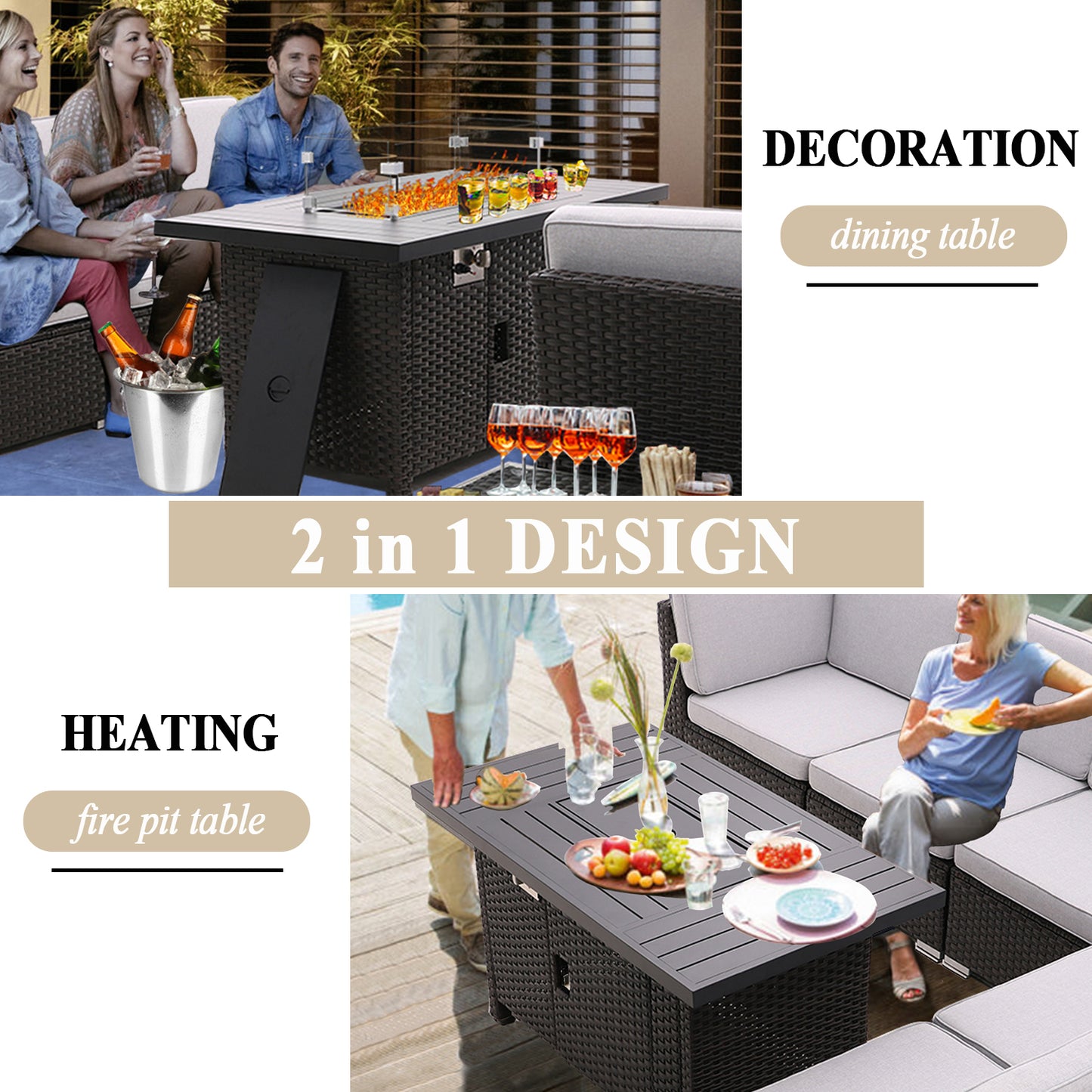 46" Propane Gas Fire Pit Table with 55,000 BTU