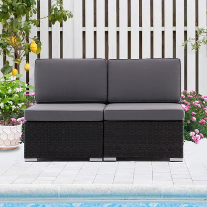 Outdoor Sofas Patio Rattan 2 Piece Sectional Furniture Set PE Wicker Conversation Sofa