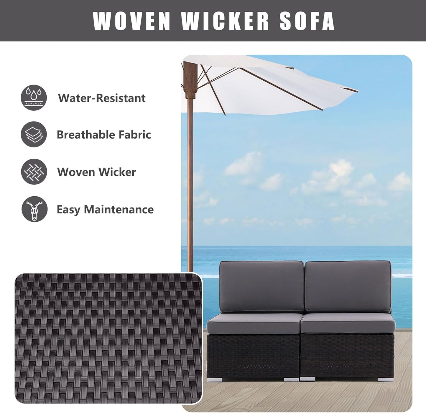 Outdoor Sofas Patio Rattan 2 Piece Sectional Furniture Set PE Wicker Conversation Sofa