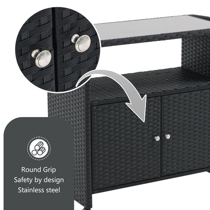 Outdoor Grill Cart with Tempered Glass Top - BBQ Prep Table