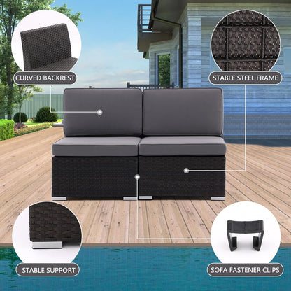 Outdoor Sofas Patio Rattan 2 Piece Sectional Furniture Set PE Wicker Conversation Sofa