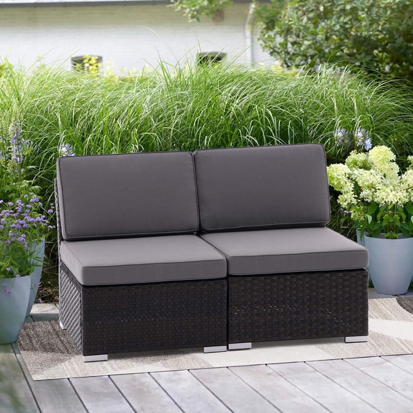 Outdoor Sofas Patio Rattan 2 Piece Sectional Furniture Set PE Wicker Conversation Sofa