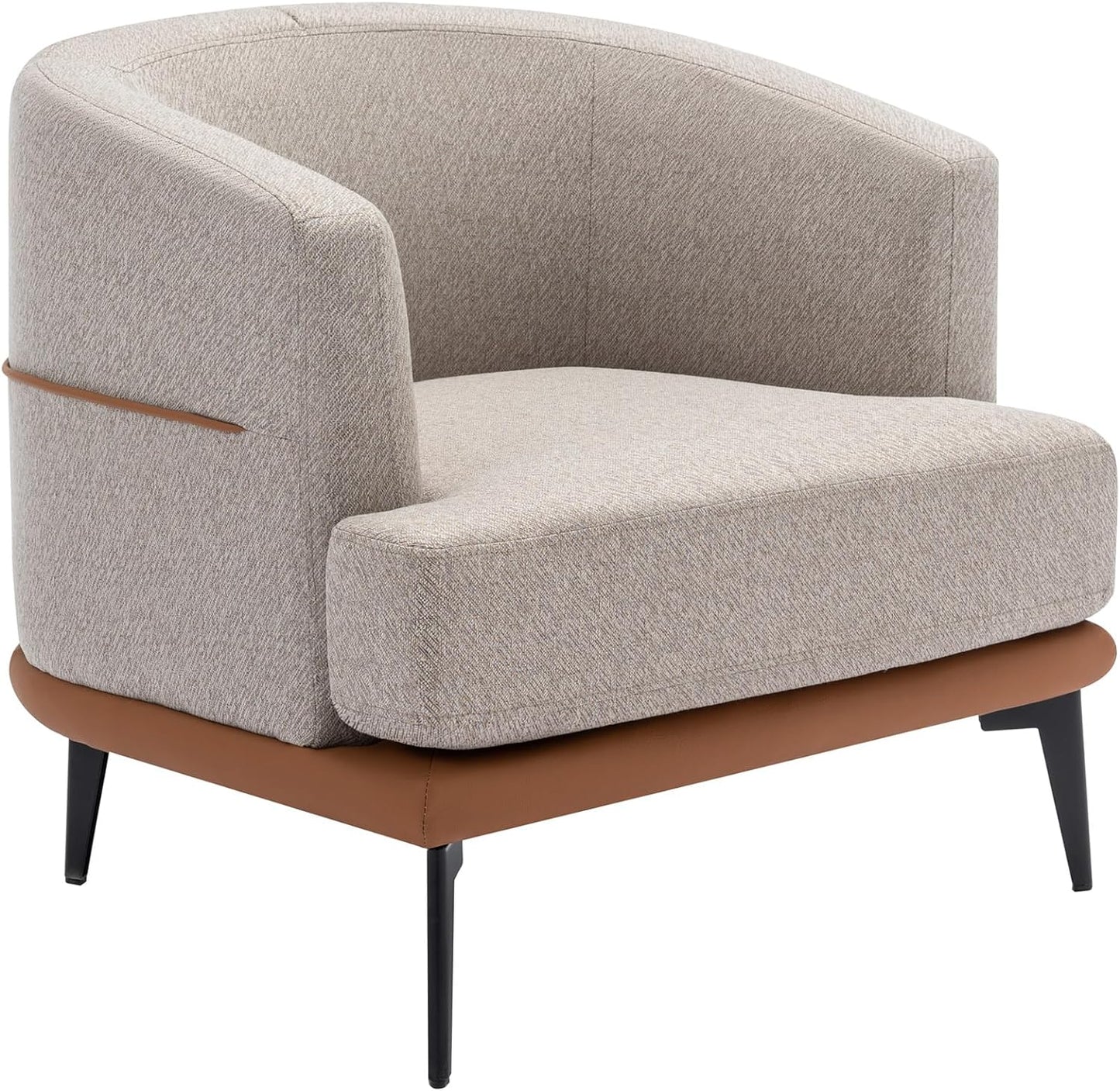 Accent Chair Two-tone Barrel Chair with Linen PU leather Single Sofa Side Chair