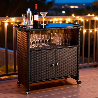 Outdoor Grill Cart with Tempered Glass Top - BBQ Prep Table