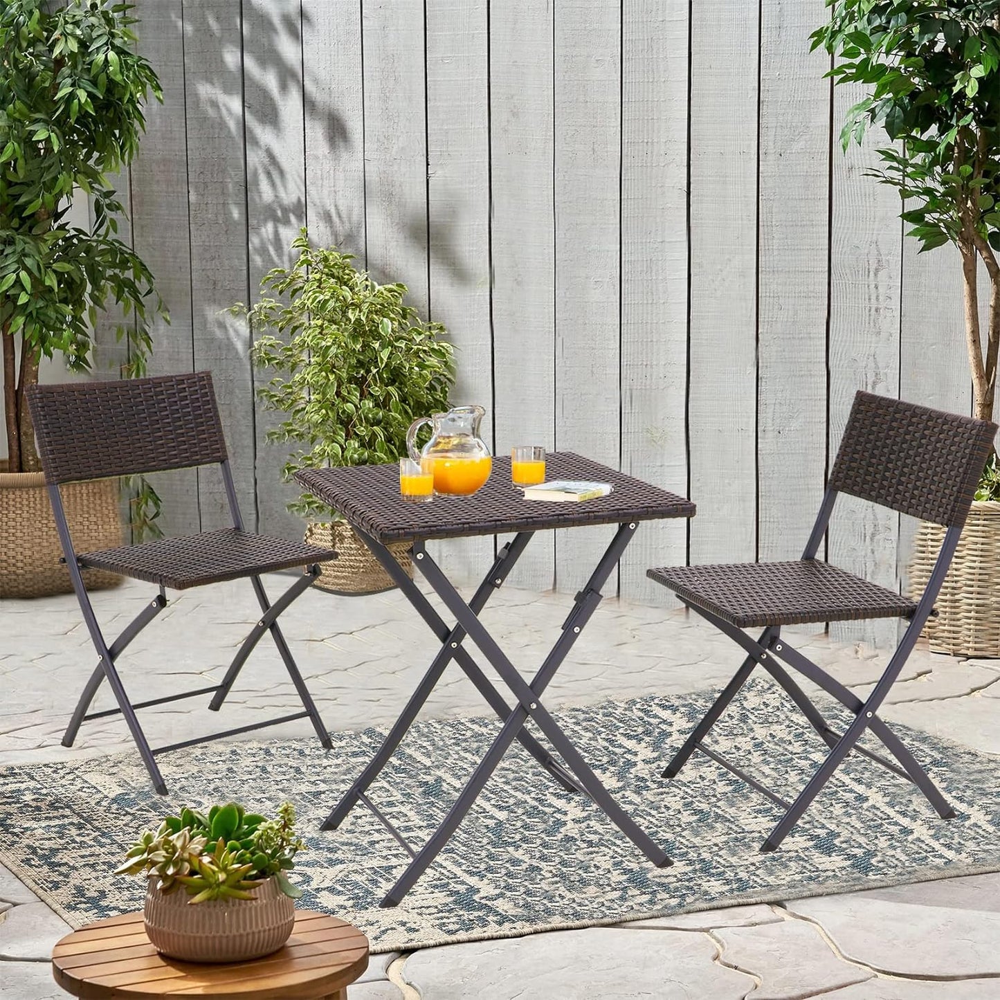 3 Pieces Patio Bistro Set Folding Table and Chair