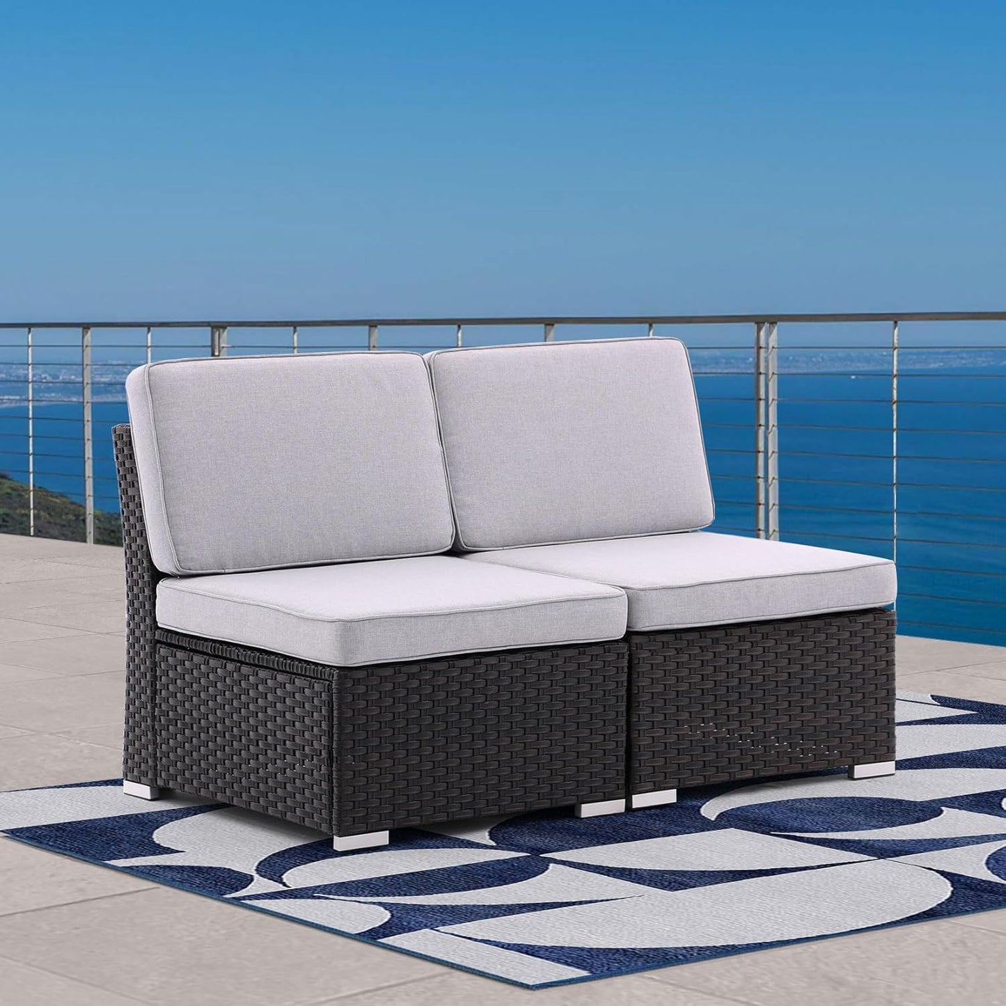 Outdoor Sofas Patio Rattan 2 Piece Sectional Furniture Set PE Wicker Conversation Sofa