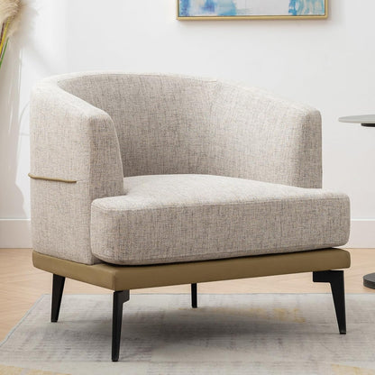 Accent Chair Two-tone Barrel Chair with Linen PU leather Single Sofa Side Chair